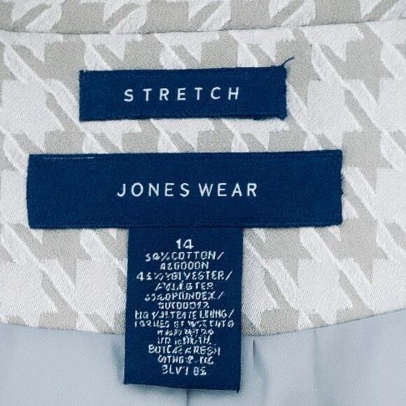 Jones Wear Stretch Houndstooth Coat Jacket Gray White Longline Blazer Women 14 - Picture 4 of 4